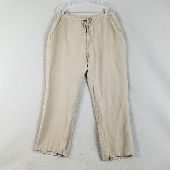 Cubavera Pants Mens XL Khaki Beige Linen Blend Drawstring Casual Elastic Waist - Picture 1 of 16